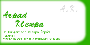 arpad klempa business card